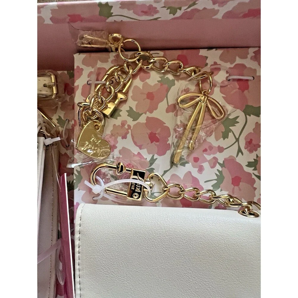 Betsey Johnson Sybil Crossbody Gift Set w/ Card Case & Charms NWT Pink Hearts